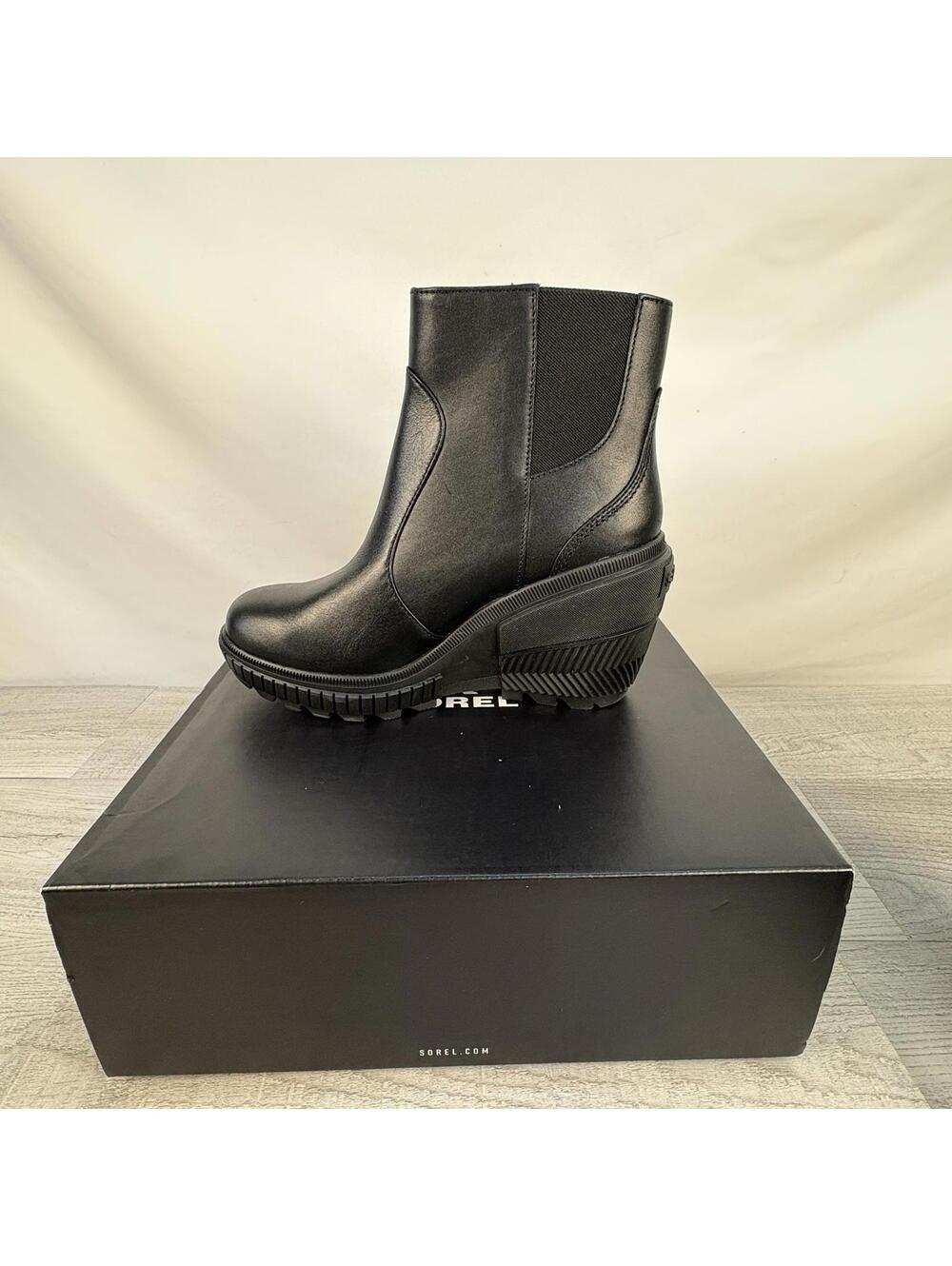 SOREL Ona Ave Black Wedge Zip Bootie - Size 8 - Picture 4 of 10
